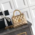 Chanel AS2214 Mini Flap Bag with Top Handle calfskin diamante gold metal Gold