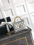 Chanel AS2214 Mini Flap Bag with Top Handle calfskin diamante gold metal Silver