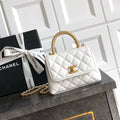 Chanel AS2214 Mini Flap Bag with Top Handle calfskin diamante gold metal White
