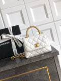 Chanel AS2214 Mini Flap Bag with Top Handle calfskin diamante gold metal White