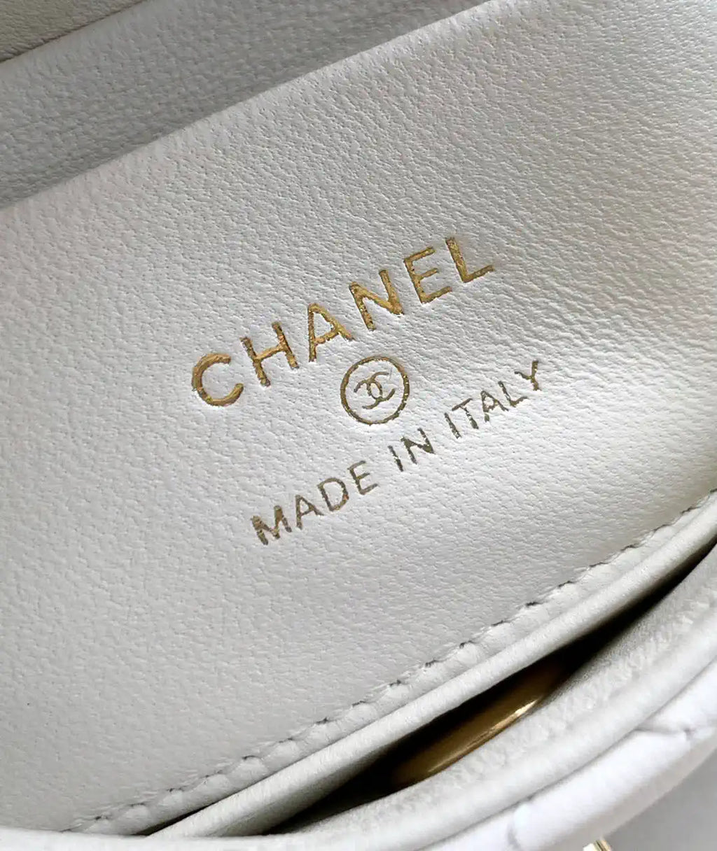 Chanel AS2214 Mini Flap Bag with Top Handle calfskin diamante gold metal White