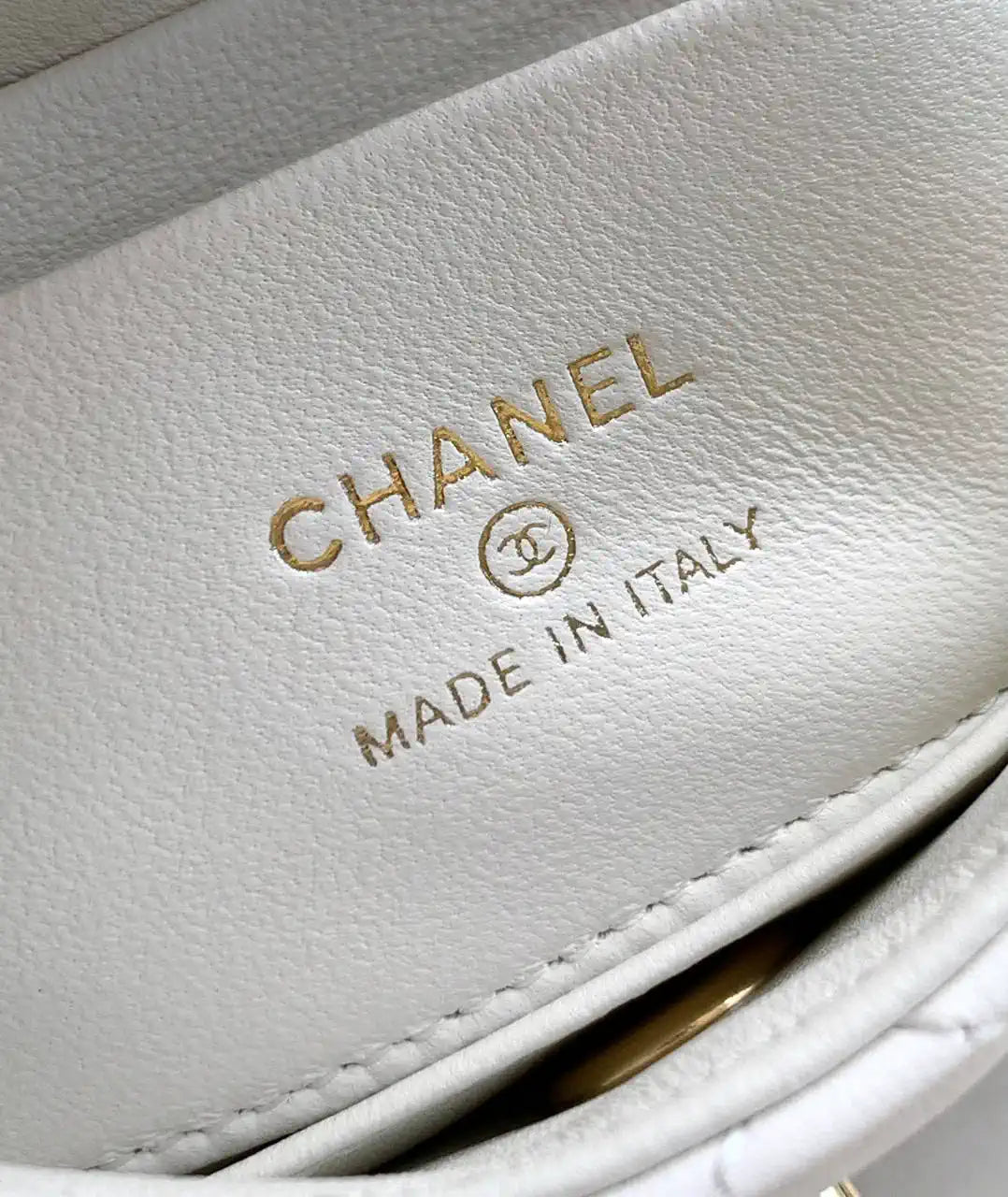 Chanel AS2214 Mini Flap Bag with Top Handle calfskin diamante gold metal White