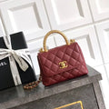 Chanel AS2214 Mini Flap Bag with Top Handle calfskin diamante gold metal Red