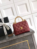 Chanel AS2214 Mini Flap Bag with Top Handle calfskin diamante gold metal Red