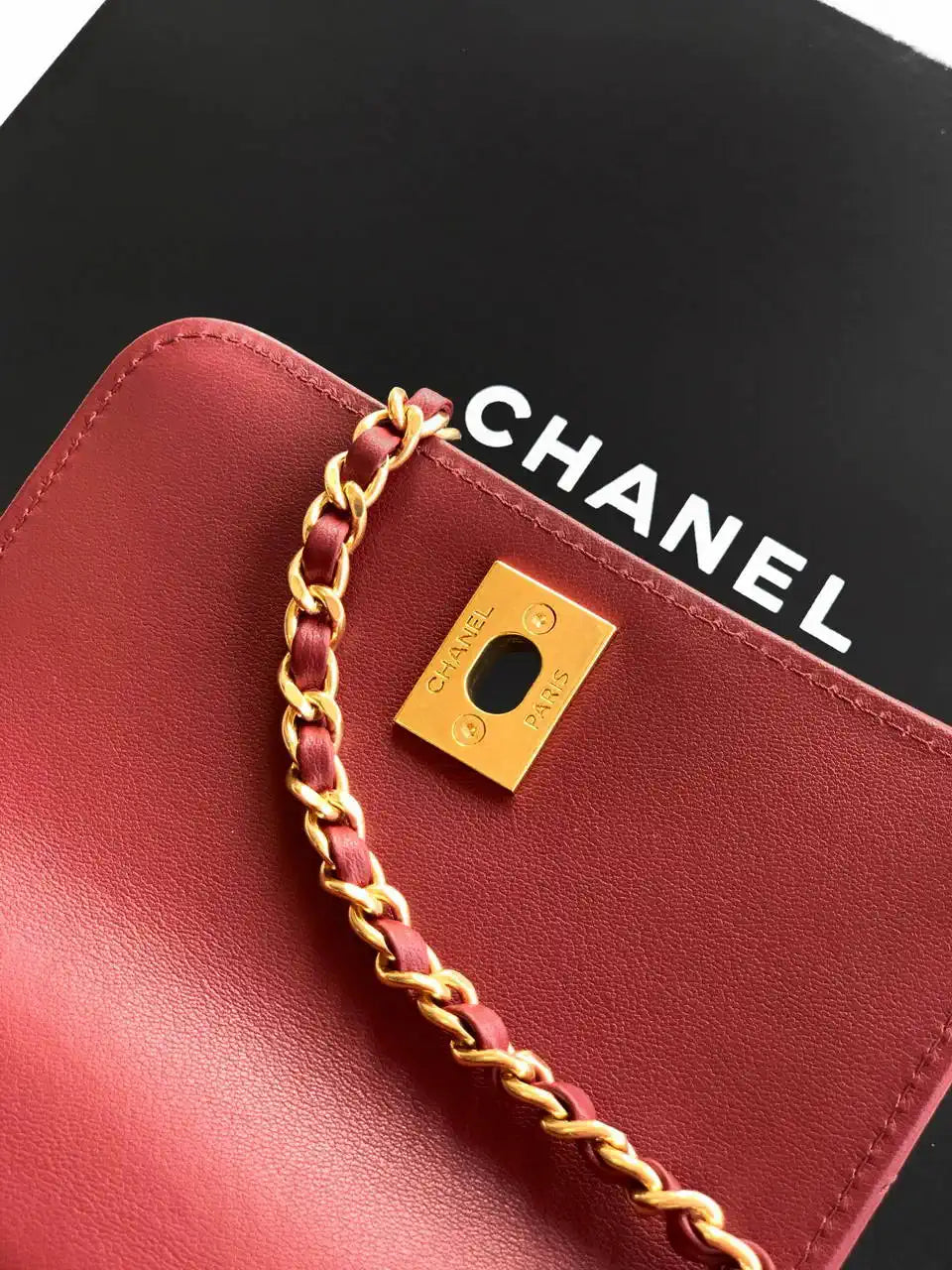 Chanel AS2214 Mini Flap Bag with Top Handle calfskin diamante gold metal Red