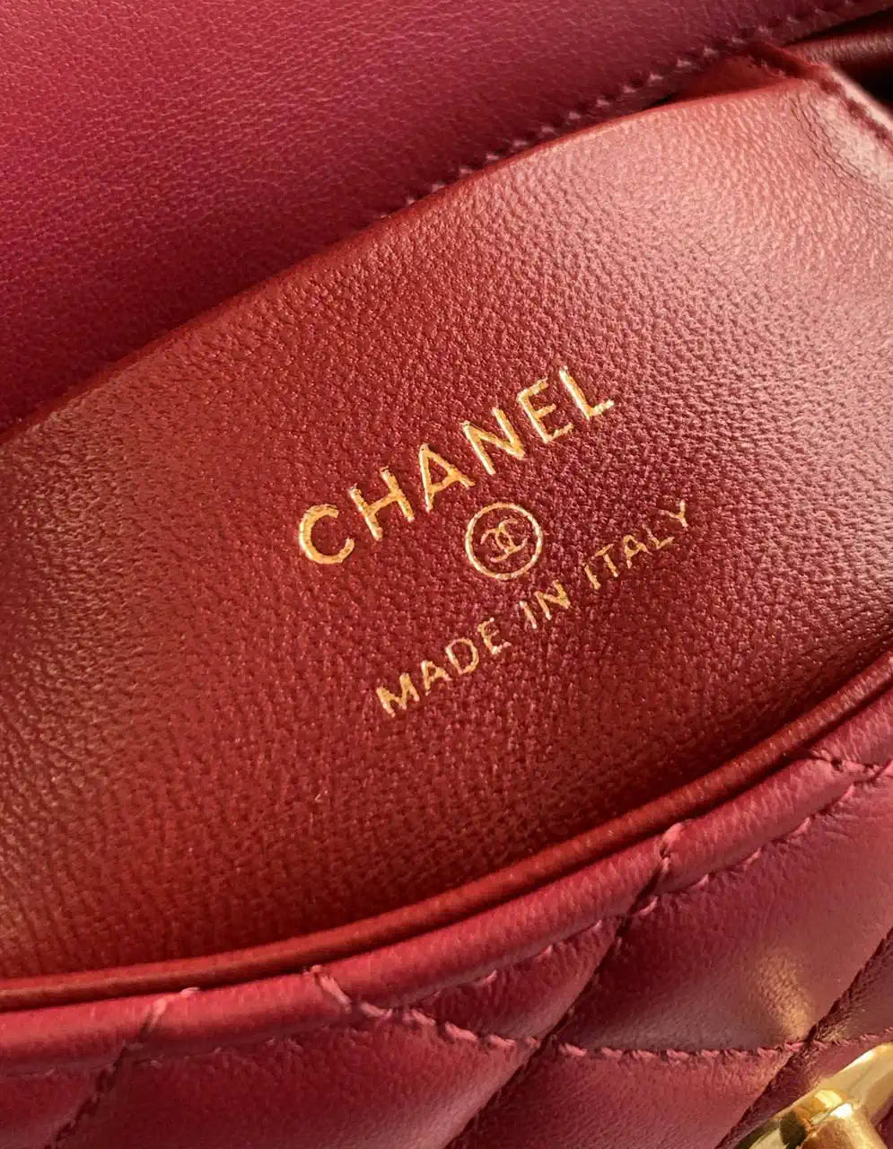 Chanel AS2214 Mini Flap Bag with Top Handle calfskin diamante gold metal Red