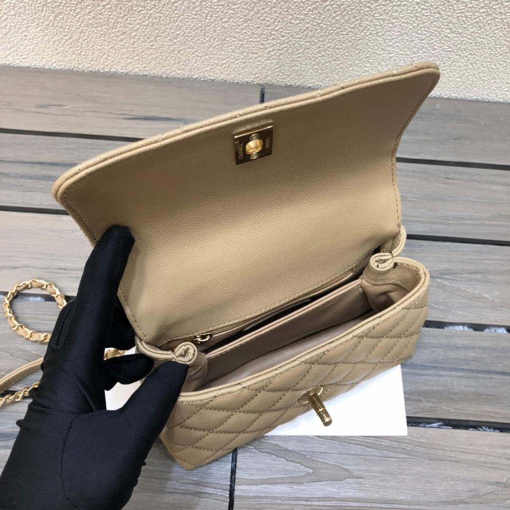 Chanel AS2215 mini flap bag with top handle Bag Apricot