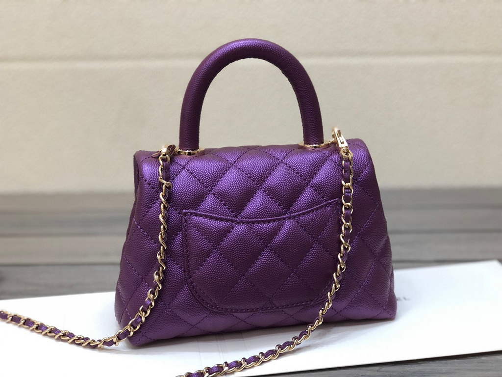 Chanel AS2215 mini flap bag with top handle Bag Purple