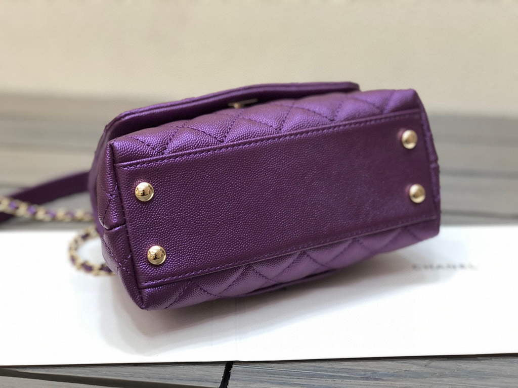 Chanel AS2215 mini flap bag with top handle Bag Purple