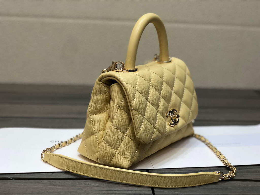 Chanel AS2215 mini flap bag with top handle Bag Yellow