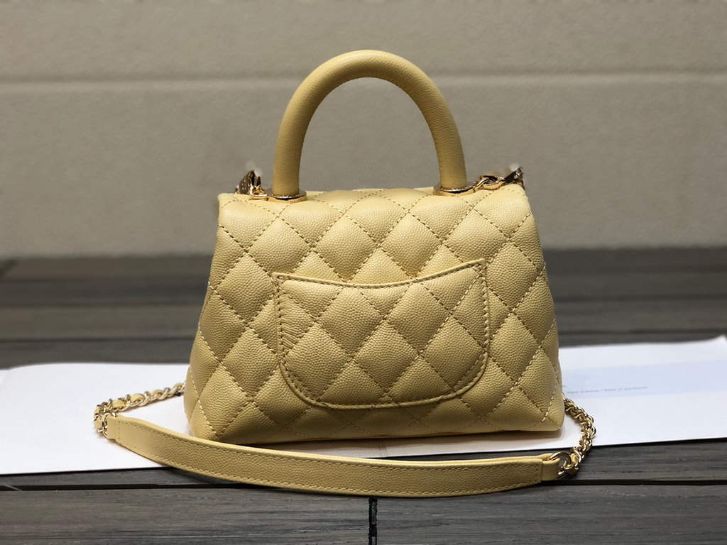Chanel AS2215 mini flap bag with top handle Bag Yellow