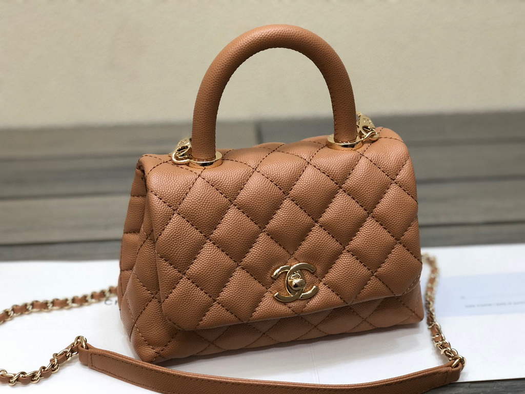 Chanel AS2215 mini flap bag with top handle Bag Brown
