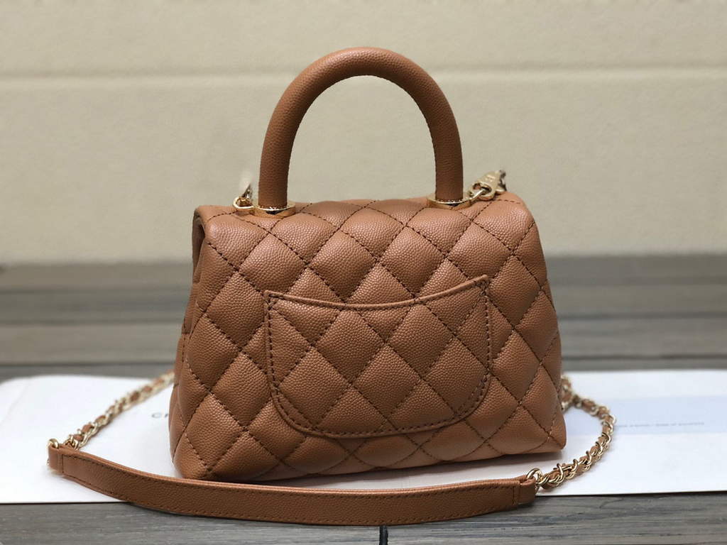 Chanel AS2215 mini flap bag with top handle Bag Brown