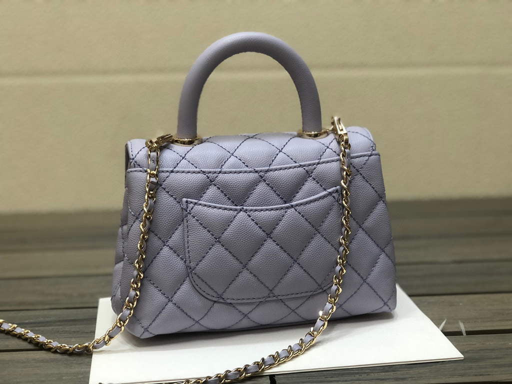Chanel AS2215 mini flap bag with top handle Bag light blue