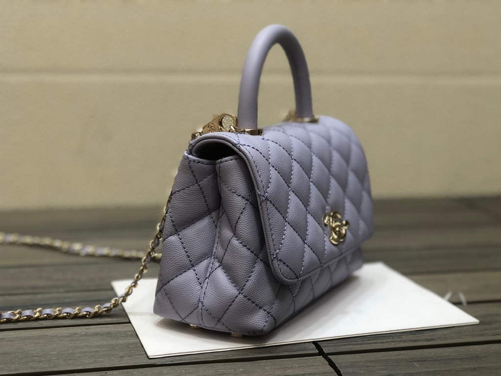 Chanel AS2215 mini flap bag with top handle Bag light blue