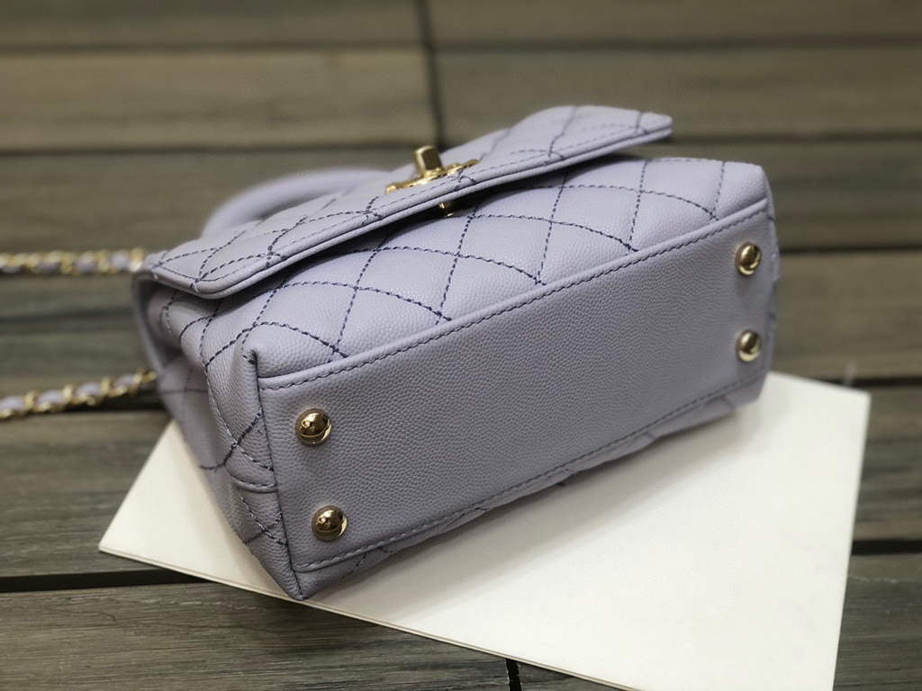Chanel AS2215 mini flap bag with top handle Bag light blue
