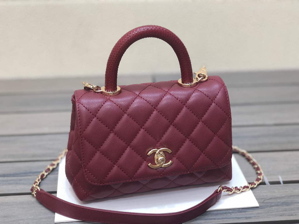 Chanel AS2215 mini flap bag with top handle Bag Wine Red
