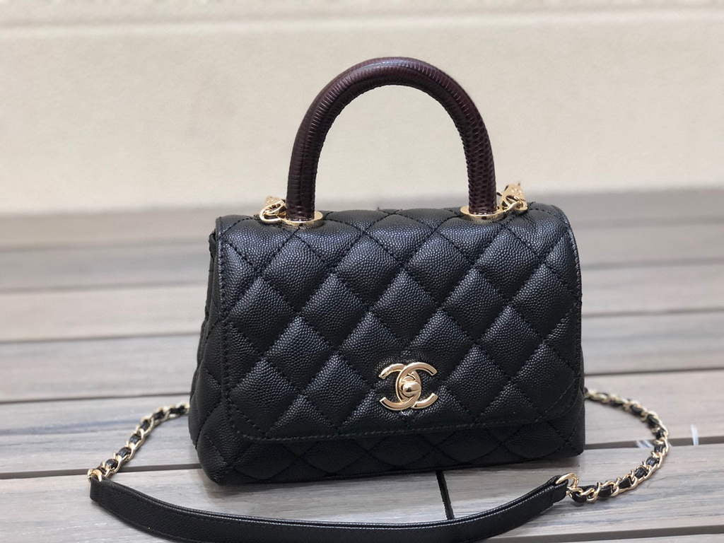 Chanel AS2215 mini flap bag with top handle Bag Black