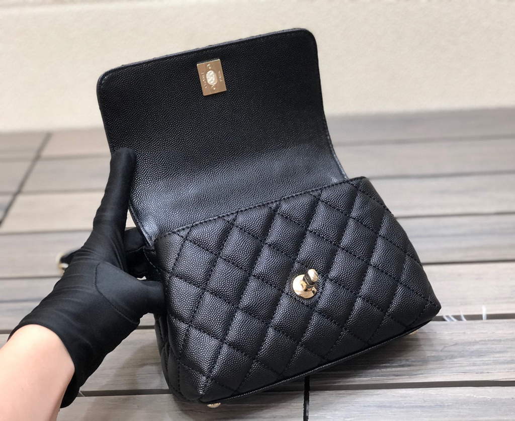 Chanel AS2215 mini flap bag with top handle Bag Black