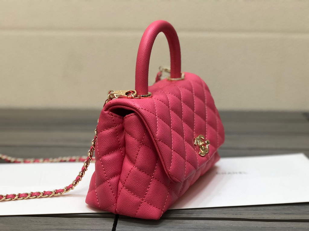 Chanel AS2215 mini flap bag with top handle Bag Rose Red