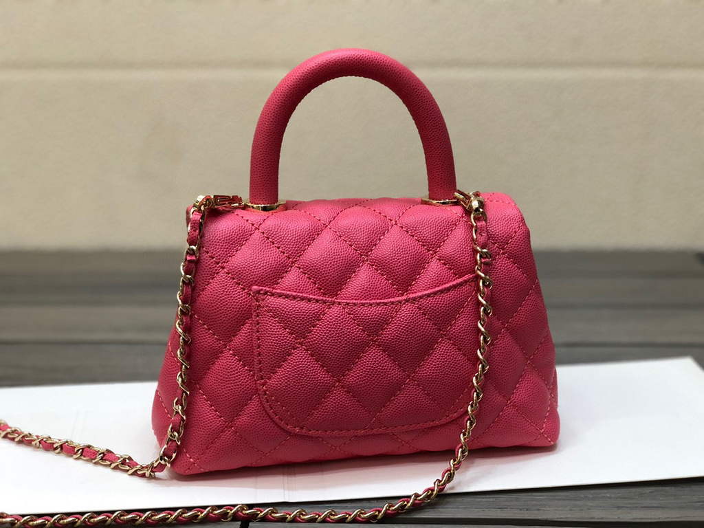 Chanel AS2215 mini flap bag with top handle Bag Rose Red