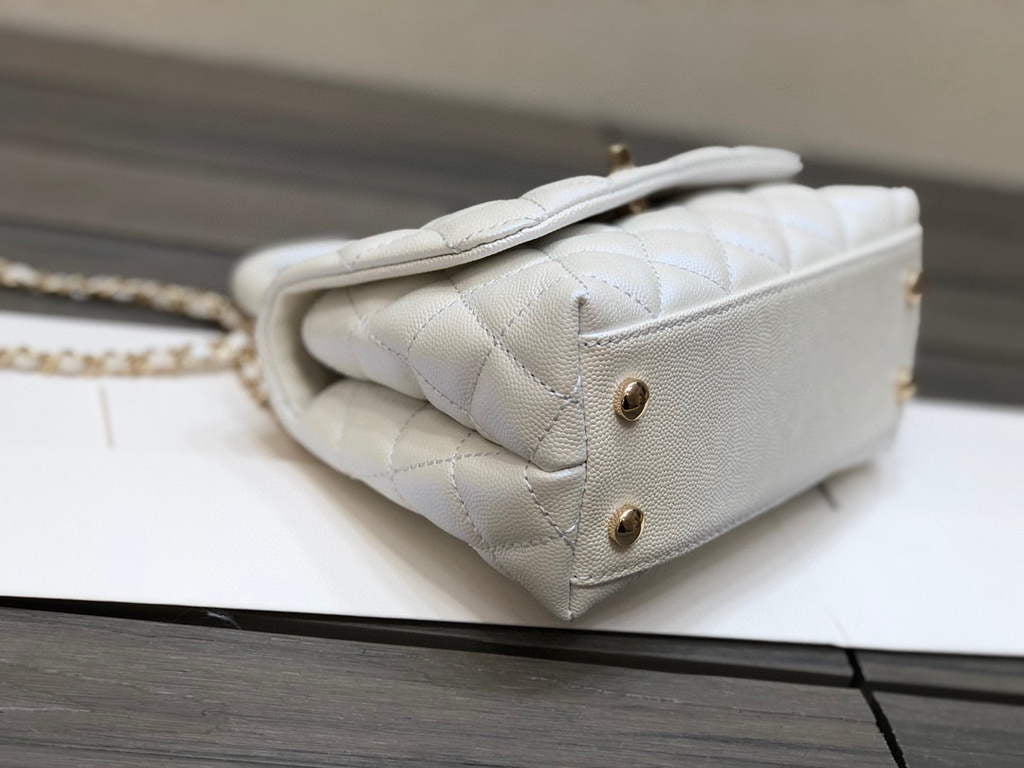 Chanel AS2215 mini flap bag with top handle Bag Silver White
