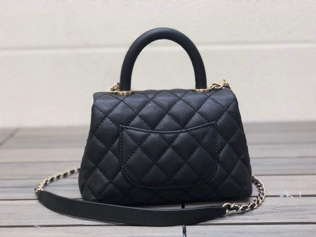 Chanel AS2215 mini flap bag with top handle Black Bag with black