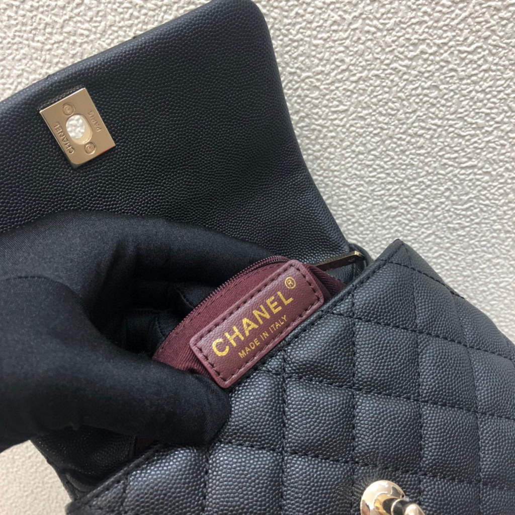 Chanel AS2215 mini flap bag with top handle Black Bag with black