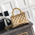 Chanel AS2215 Mini Flap Bag with Top Handle calfskin diamante gold metal Gold