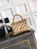 Chanel AS2215 Mini Flap Bag with Top Handle calfskin diamante gold metal Gold