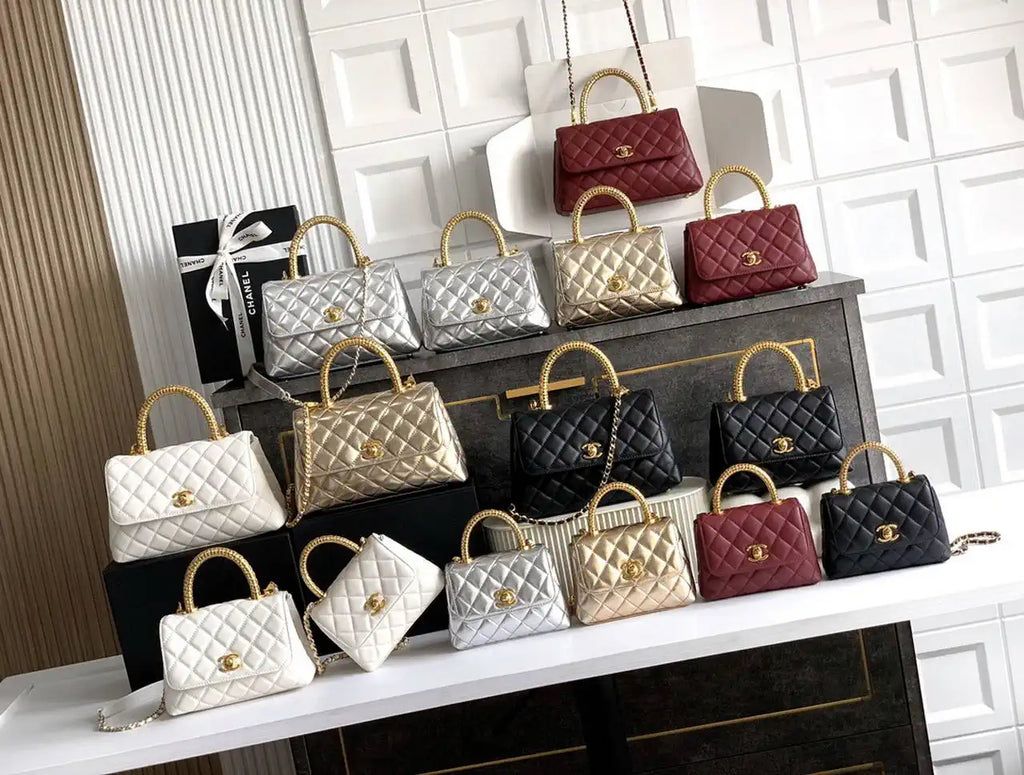 Chanel AS2215 Mini Flap Bag with Top Handle calfskin diamante gold metal Red