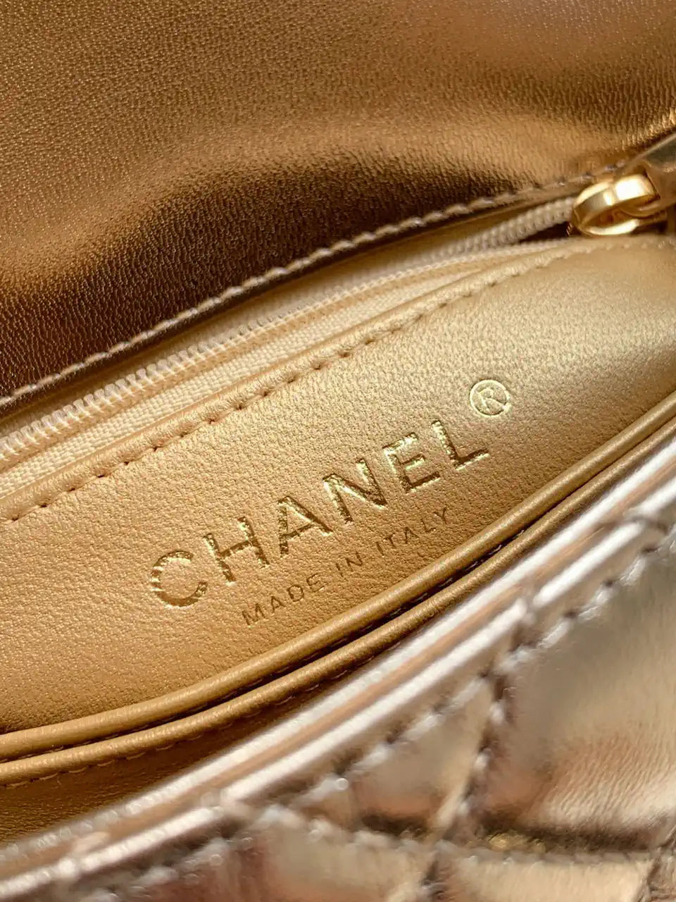 Chanel AS2215 Mini Flap Bag with Top Handle calfskin diamante gold metal Gold