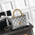 Chanel AS2215 Mini Flap Bag with Top Handle calfskin diamante gold metal Silver