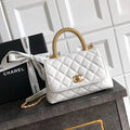 Chanel AS2215 Mini Flap Bag with Top Handle calfskin diamante gold metal White