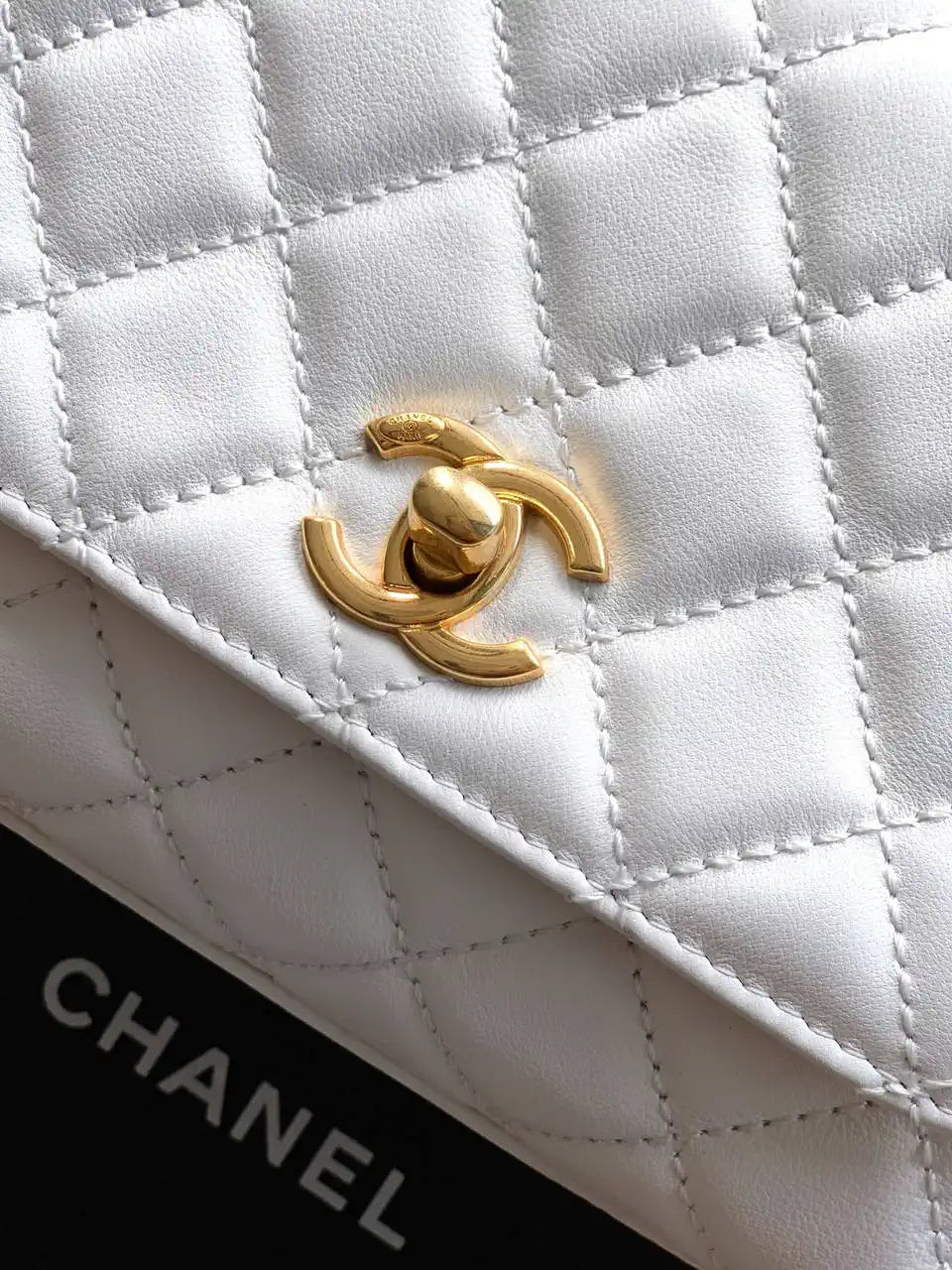 Chanel AS2215 Mini Flap Bag with Top Handle calfskin diamante gold metal White