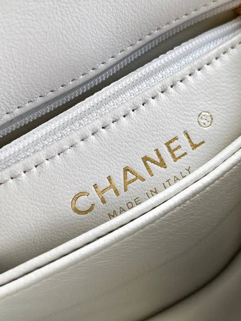 Chanel AS2215 Mini Flap Bag with Top Handle calfskin diamante gold metal White