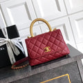 Chanel AS2215 Mini Flap Bag with Top Handle calfskin diamante gold metal Red