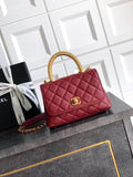 Chanel AS2215 Mini Flap Bag with Top Handle calfskin diamante gold metal Red
