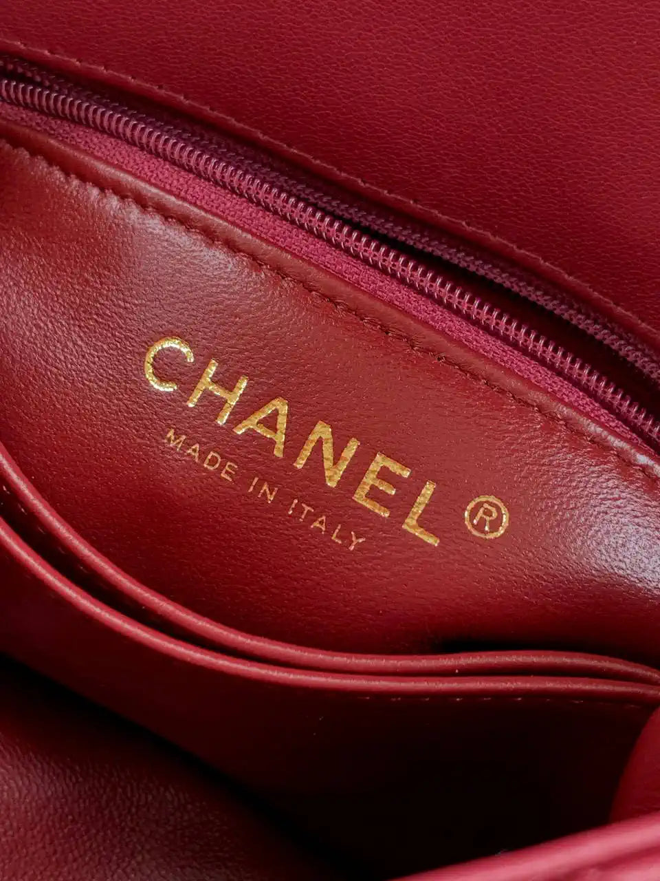 Chanel AS2215 Mini Flap Bag with Top Handle calfskin diamante gold metal Red