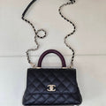 Chanel AS2215 mini flap bag with top Lizard leather handle black