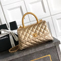 Chanel AS2216 Small Flap Bag with Top Handle calfskin diamante gold metal Gold