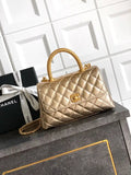 Chanel AS2216 Small Flap Bag with Top Handle calfskin diamante gold metal Gold