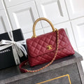 Chanel AS2216 Small Flap Bag with Top Handle calfskin diamante gold metal Red