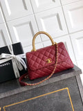 Chanel AS2216 Small Flap Bag with Top Handle calfskin diamante gold metal Red