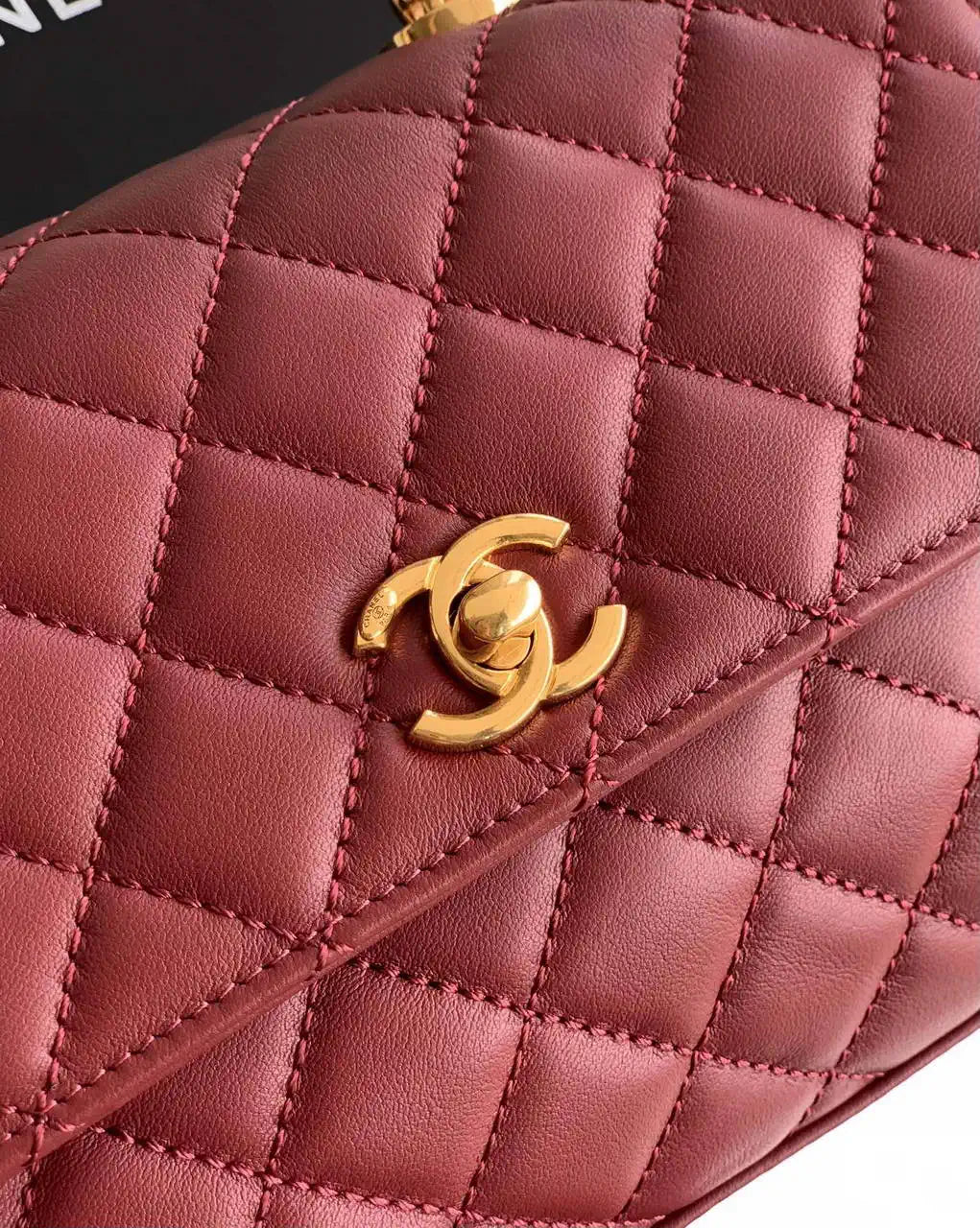 Chanel AS2216 Small Flap Bag with Top Handle calfskin diamante gold metal Red