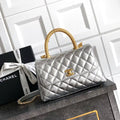 Chanel AS2216 Small Flap Bag with Top Handle calfskin diamante gold metal Silver