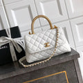 Chanel AS2216 Small Flap Bag with Top Handle calfskin diamante gold metal White