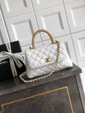 Chanel AS2216 Small Flap Bag with Top Handle calfskin diamante gold metal White