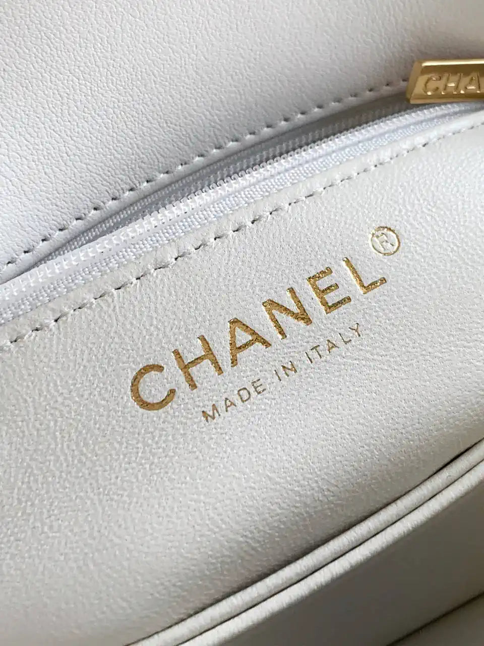 Chanel AS2216 Small Flap Bag with Top Handle calfskin diamante gold metal White