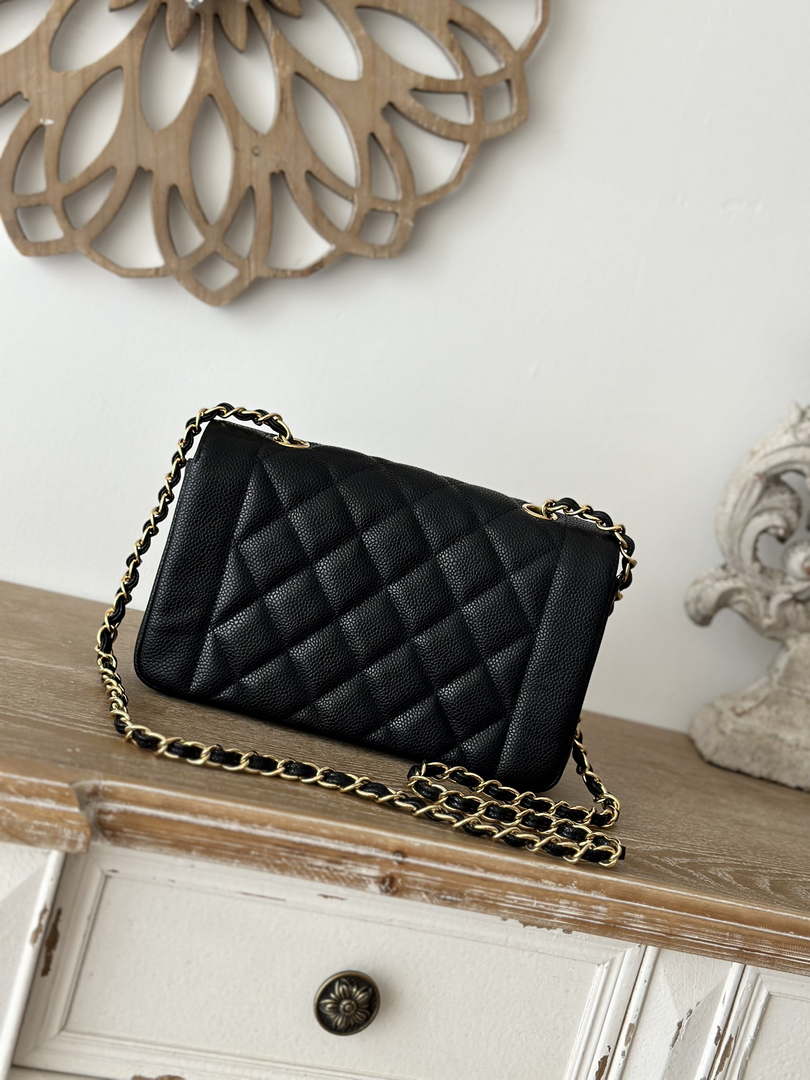 Chanel AS2221 Flap Handbag with Chain Calfskin & Gold-Tone Metal Black